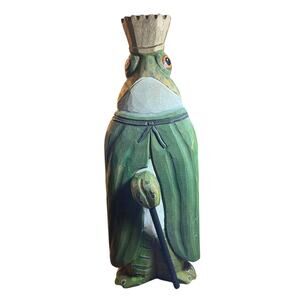 Hand-Carved Wooden Frog Prince Figurine – Folk Art Sculpture, Fairy Tale Decor